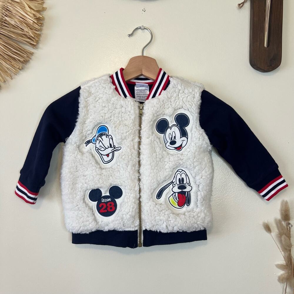 Disney Junior Mickey Mouse Fuzzy Sherpa Longsleeve Bomber Jacket Size 2T